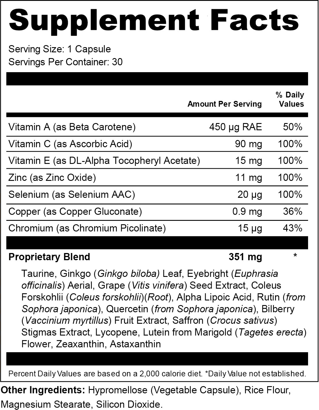Vision Reviver Supplement Label
