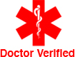 Red medical logo that says 'Doctor Verified'