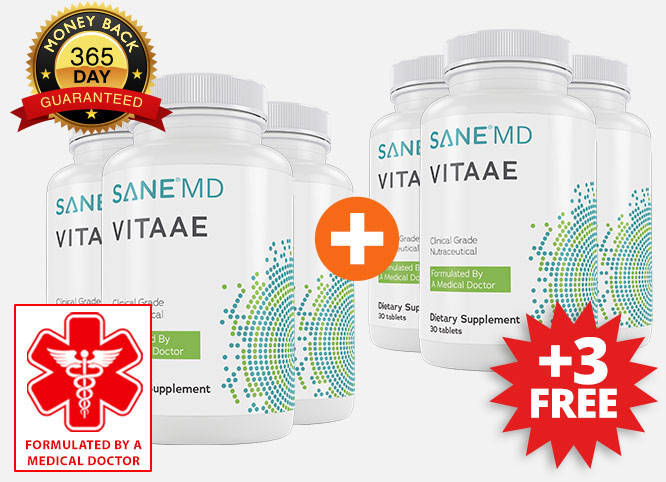 1 Bottle of Vitaae, and 1 bottles free, with promotional text that says: Lab tested For purity and potency, and 1 YEAR Guarantee