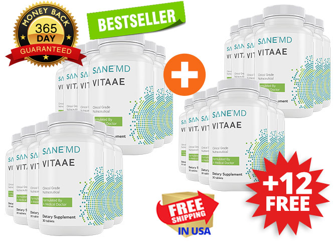 3 Bottles of Vitaae, and 3 bottles free, with promotional text that says: Bestseller, Lab tested For purity and potency, and free shipping in USA
