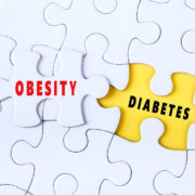 An image of a jigsaw puzzle with a piece pulled out reading obesity to be fitted over the missing area reading diabetes.
