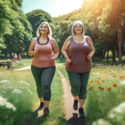 Image of two women power walking to avoid surgery to treat diabesity.