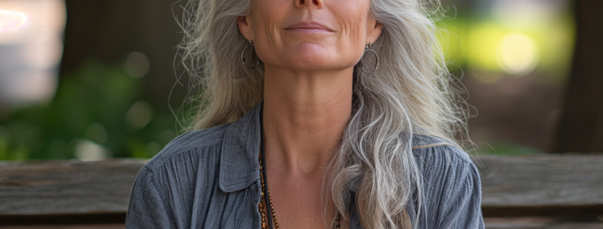 An image of a woman meditating in the park to regulate your hormones.