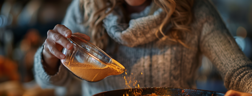 An image of a woman cooking with ginger to help prevent inflammation.