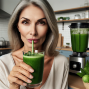 An image of a woman drinking a green smoothie for the setpoint diet plan.