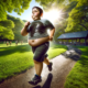 An image of an obese child jogging to end childhood obesity.