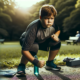 An image of a little boy preparing to play a sport to reduce the risk of childhood diabesity.