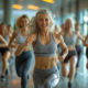 An image of woman doing an aerobic workout together.