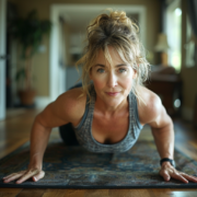 An image of a woman during a push up to reduce belly fat.