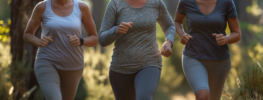 An image of women briskly walking to maintain a healthy weight.