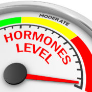 An image of a gauge for hormones levels, with text that reads, hormone levels. Low, moderate, high.