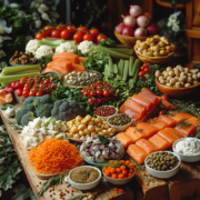 An image of a table of healthy foods.