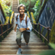 An image of a woman climbing a tall flight of stairs to improve cholesterol and setpoint weight