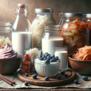 An image of an assortment of fermented foods for gut health.