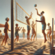 An image of men and women playing volleyball on the beach to avoid a diabesity diagnosis.