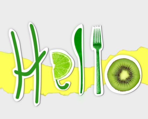 A graphical image of the word hello in green letters. 