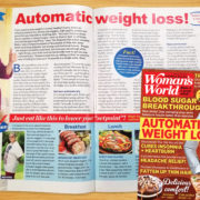 An image of Woman's World magazine with an article about automatic weight loss.