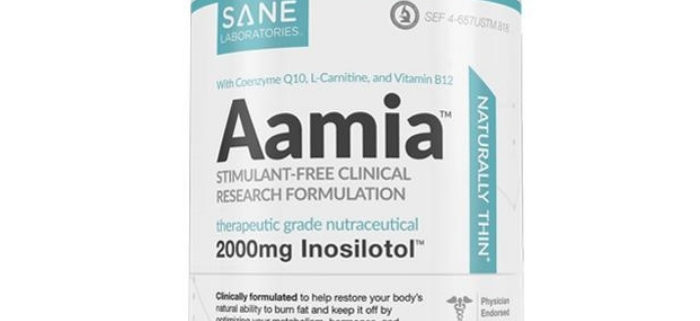 An image of a bottle of SANE Aamia weight loss supplement.