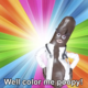 A cartoon image of the poo doctor on a multi-colored background with text that reads "Well, color me poopy!"