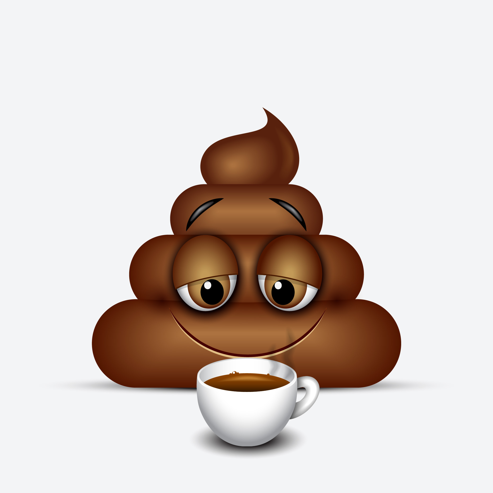 An image of a poo emoticon with a cup of steaming coffee. 