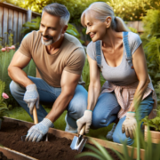 An image of a man and woman gardening to help soothe irritable bowel syndrome symptoms.