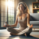 An image of a woman meditating with a bottle of the best brain health supplements.