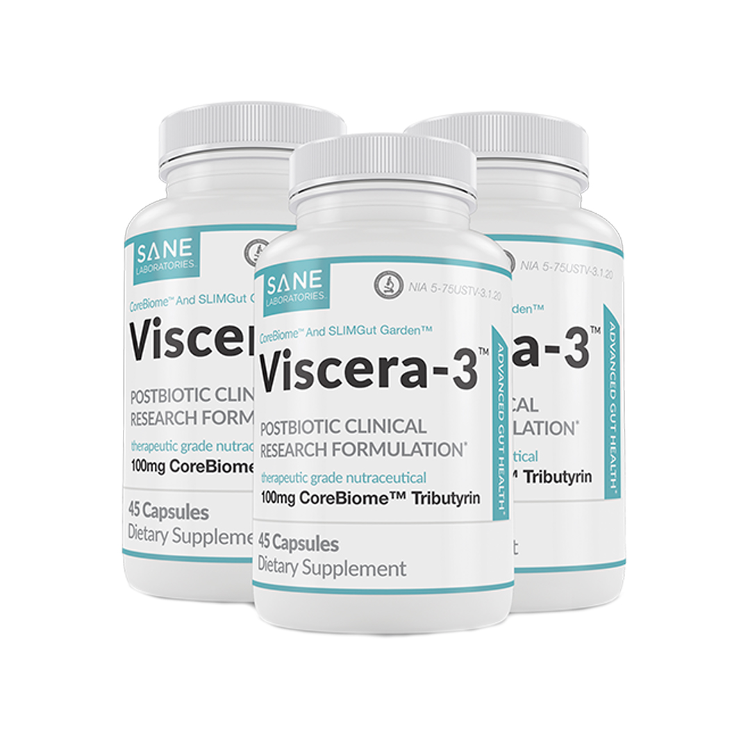 An image of three Viscera-3 pill bottles.