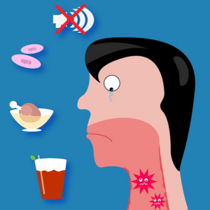 A cartoon rendering of a man with a sore throat.