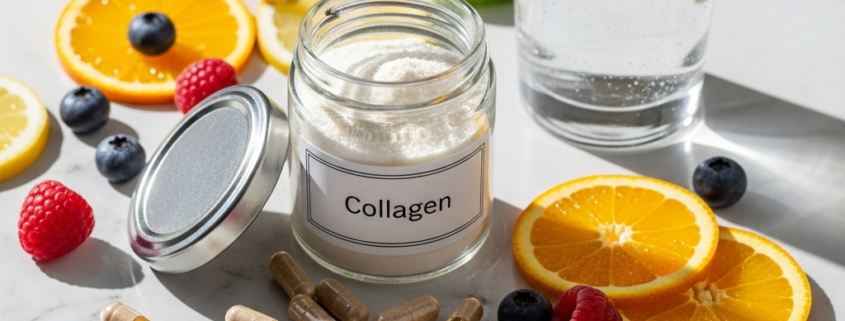 Collagen supplements for women over 60 with fresh fruit and powder