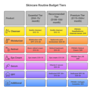 Budget tiers for skincare routine over 60 from essential to premium